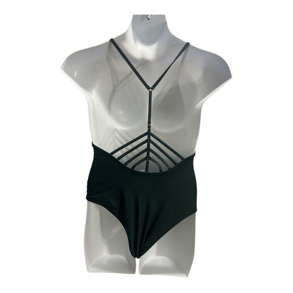 Xhilaration Swimwear One Piece Halter Green Size L Strappy Solid Color Beach - Picture 2 of 11